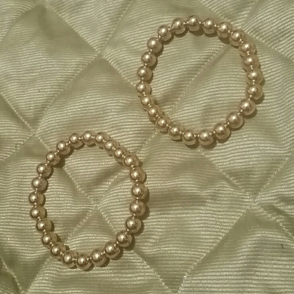 Bracelets acrylic gold bead ball stretch Set 2 NEW